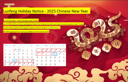 Derniers blogs de l'entreprise sur Lunfeng Fête du Nouvel An chinois (CNY): 23 janvier jeudi ~ 6 février jeudi, 15 jours au total.